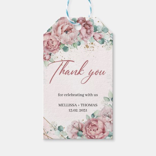 ホーほこりっぽいピンクのバラフェイク金ゴールド結婚ズ ギフトタグ (正面)