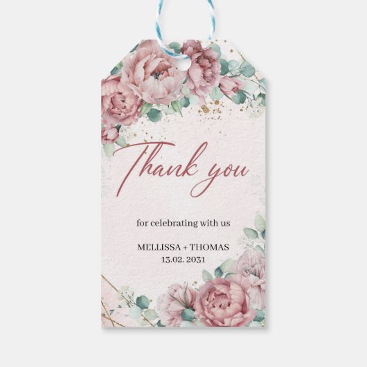 ホーほこりっぽいピンクのバラフェイク金ゴールド結婚ズ ギフトタグ (裏面)