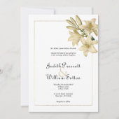 ホーエレガントホホワイト金ゴールドフローラリリ結婚ー 招待状 (正面)