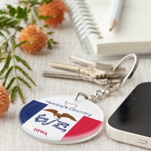 ホーキーズアイオワ州/イニシャル州旗 キーホルダー (正面右)