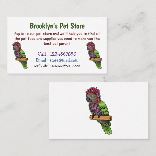 ホークのオウムの鳥の漫画イラストレーション 名刺 (正面/裏面)