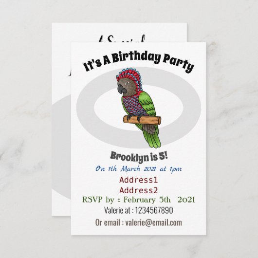 ホークのオウムの鳥の漫画イラストレーション 招待状 (正面/裏面)