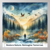 ホークスアートと穏やかな水彩自然の風景 ポスター (正面)