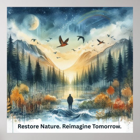 ホークスアートと穏やかな水彩自然の風景 ポスター (正面)