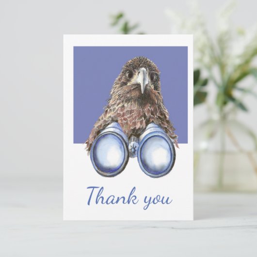 ホーク双眼鏡のユーモアを見ておもしろい鳥ありがとう サンキューカード (スタンド正面)