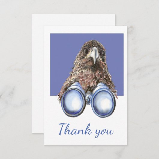 ホーク双眼鏡のユーモアを見ておもしろい鳥ありがとう サンキューカード (正面/裏面)