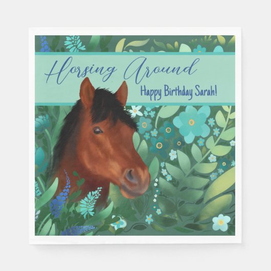 ホーシンのまわりにフラワー恋人ブラウン馬 スタンダードランチョンナプキン (正面)