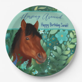 ホーシンのまわりにフラワー恋人ブラウン馬 ペーパープレート