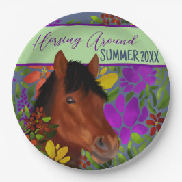 ホーシンのまわりにフラワー恋人ブラウン馬 ペーパープレート