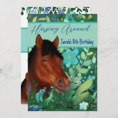ホーシンのまわりにフラワー恋人ブラウン馬 招待状 (正面/裏面)