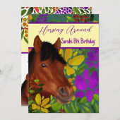 ホーシンのまわりにフラワー恋人ブラウン馬 招待状 (正面/裏面)