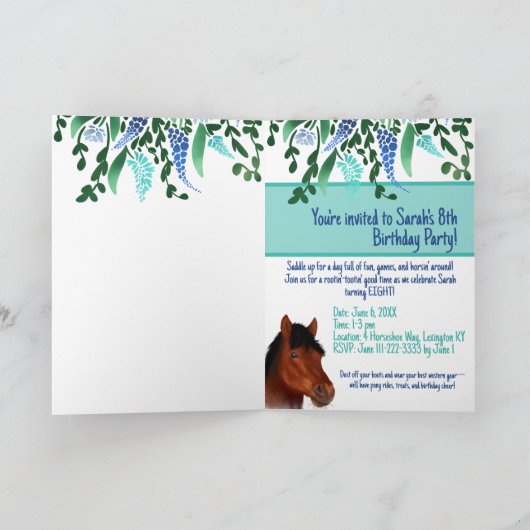 ホーシンのまわりにフラワー恋人ブラウン馬 招待状 (内部)