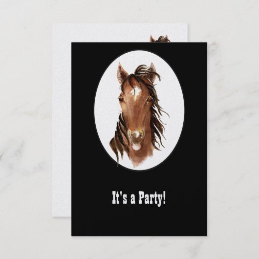 ホースおもしろいウェスタンテーマ誕生日カスタム招待状 招待状 (正面/裏面)