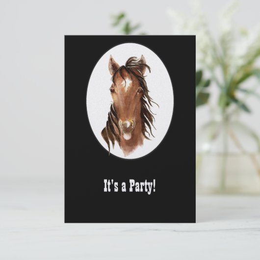 ホースおもしろいウェスタンテーマ誕生日カスタム招待状 招待状 (スタンド正面)