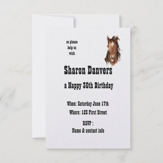 ホースおもしろいウェスタンテーマ誕生日カスタム招待状 招待状 (裏面)