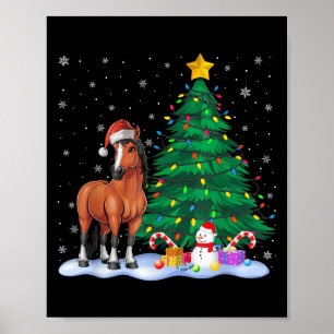 ホースおもしろいクリスマスツリーライトトナディアハットクリスマ ポスター