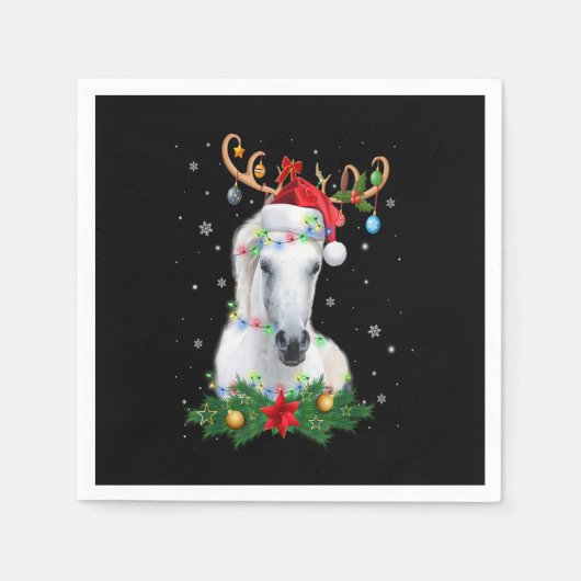 ホースおもしろいトナカイ〔雄ジカの〕枝角ライトオーナメントクリス スタンダードカクテルナプキン (正面)