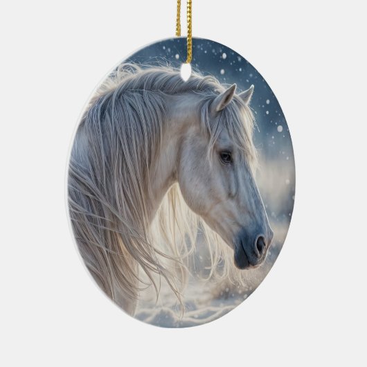 ホースかわいらしインザスノー季節のごあいさつホリデイ セラミックオーナメント (右)