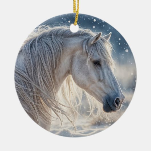 ホースかわいらしインザスノー季節のごあいさつホリデイ セラミックオーナメント (正面)