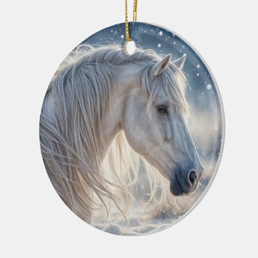 ホースかわいらしインザスノー季節のごあいさつホリデイ セラミックオーナメント (左)