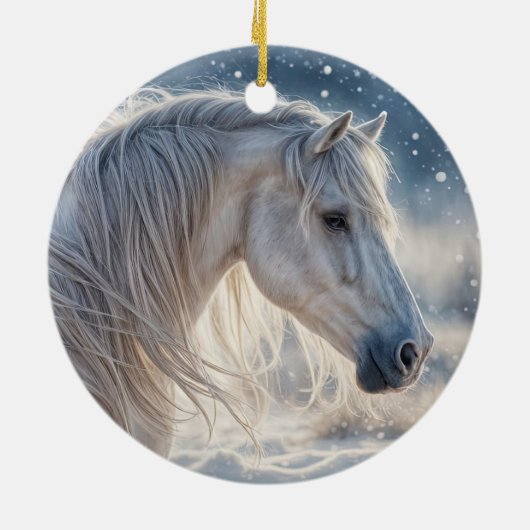 ホースかわいらしインザスノー季節のごあいさつホリデイ セラミックオーナメント (裏面)