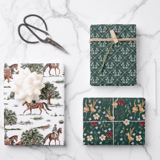 ホースかわいらしジョッキーライディング誕生日 ラッピングペーパーシート (正面)