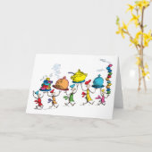 ホースがクリスマスのごちそうを運んでる カード (黄色い花)