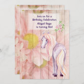 ホースとかわいらしデイジーオンバーンウッド誕生日 招待状 (正面/裏面)