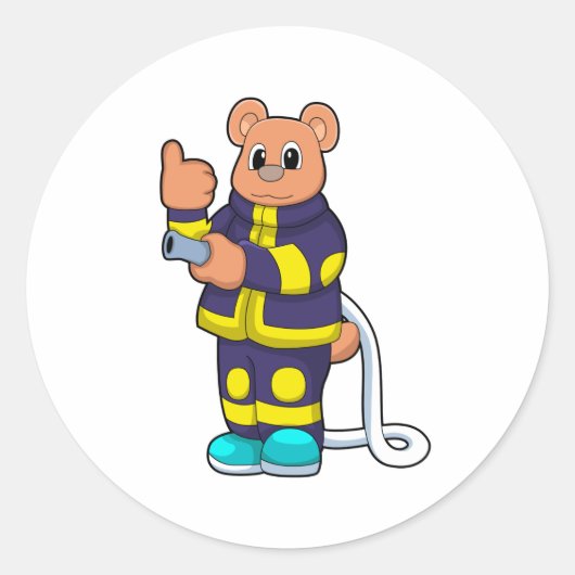 ホースと消防署で消防士としてクマ ラウンドシール (正面)