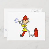 ホースのTシャツおよびギフトを持つメスの消防士 ポストカード (正面/裏面)