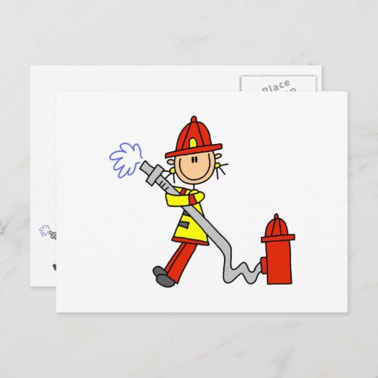 ホースのTシャツおよびギフトを持つメスの消防士 ポストカード (正面/裏面)