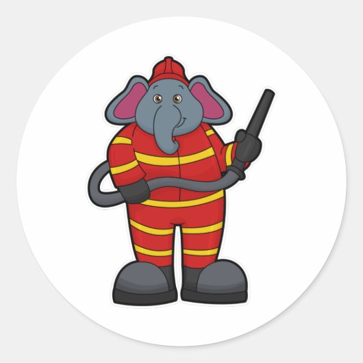 ホースを持つ消防士としての象 ラウンドシール (正面)