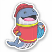 ホースを持つ消防士のクジラ シール (正面)