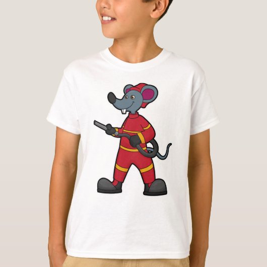 ホースを持つ消防士のネズミ Tシャツ (正面)