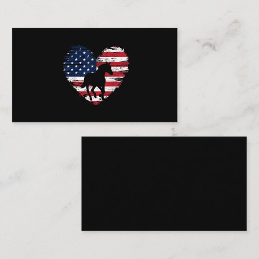 ホースアメリカ国旗ハートUSA愛国プライド 名刺 (正面/裏面)
