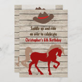 ホースアンドカウボーイハットバーンウッドウェスタン誕生日 招待状 (正面/裏面)
