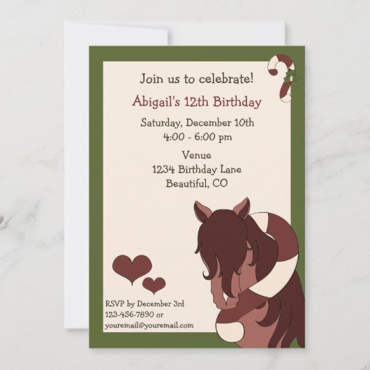 ホースアンドキャンディーケーンホリデー誕生日招待状 招待状 (正面)