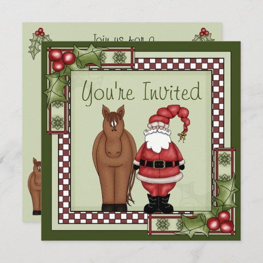 ホースアンドサンタホリデーパーティー招待状 招待状 (正面/裏面)