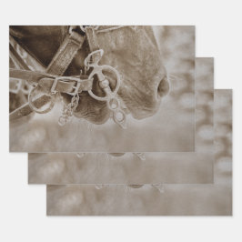 ホースウェスタンヴィンテージセピア素朴デクページ ラッピングペーパーシート