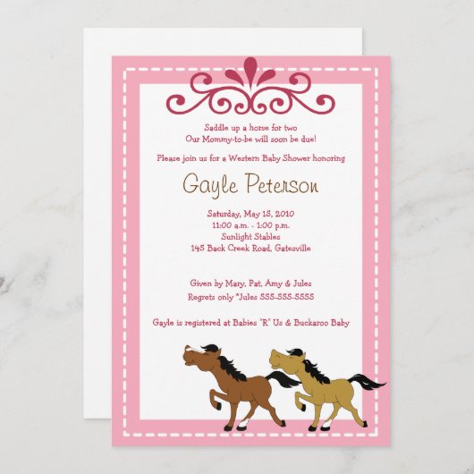ホースウェスタン女性のカーボーイ5x7ベビーシャワー招待状 招待状 (正面/裏面)