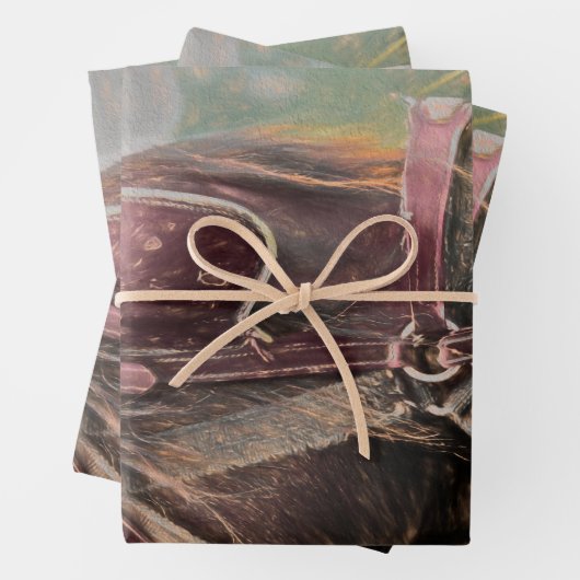 ホースウエスタンカントリ素朴ーヴィンテージアート ラッピングペーパーシート (インサイチュ)