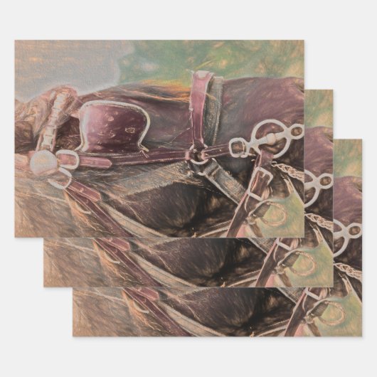 ホースウエスタンカントリ素朴ーヴィンテージアート ラッピングペーパーシート (セット)