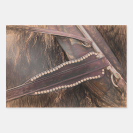 ホースウエスタンブラウンヴィンテージデ素朴コパージュ ラッピングペーパーシート