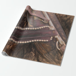 ホースウエスタンブラウンヴィンテージデ素朴コパージュ ラッピングペーパー