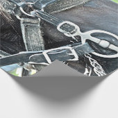 ホースウエスタン素朴ブラウングリーンデコパージュ ラッピングペーパー (角)