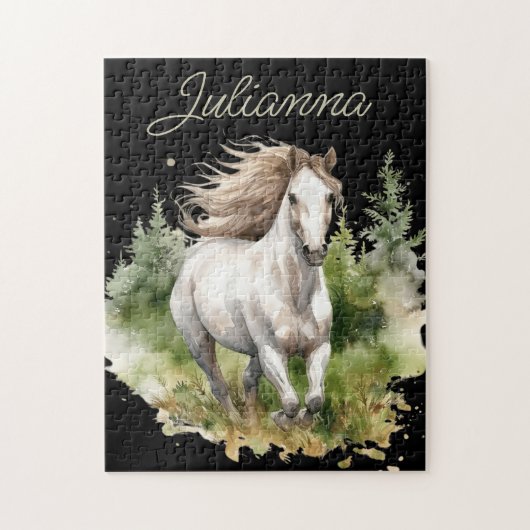 ホースウォーターカラーホワイトアラビアンホースポニー自然 ジグソーパズル (縦)