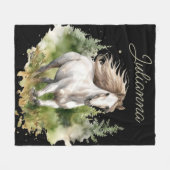 ホースウォーターカラーホワイトアラビアンホースポニー自然 フリースブランケット (正面(横))