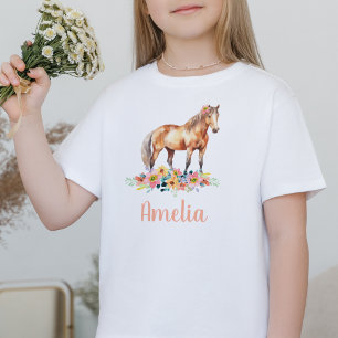 ホースウォーターカラー名前をカスタムするポニーTシャツ Tシャツ