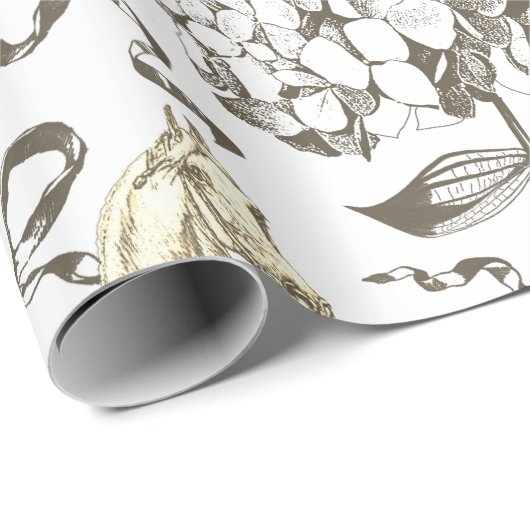 ホースエレガントアジェ弓ベージュホワイトトワール ラッピングペーパー (ロールコーナー)