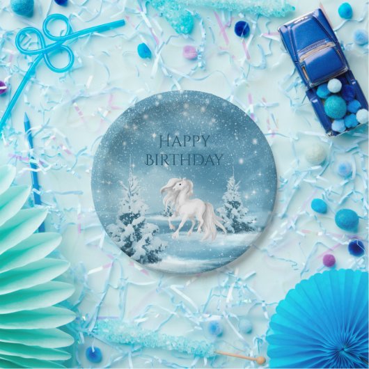 ホースオンスノーナイトウィンターハッピーバースデー ペーパープレート (パーティー)